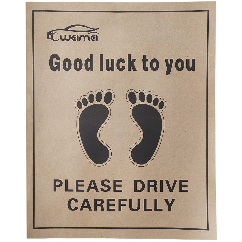 200Pcs Protective Auto Floor Mat Disposable Paper Floor Mats for Cars Printed with Cute Footprint and Words Kraft Paper Automotive Floor Mat for Vehicles 197x157