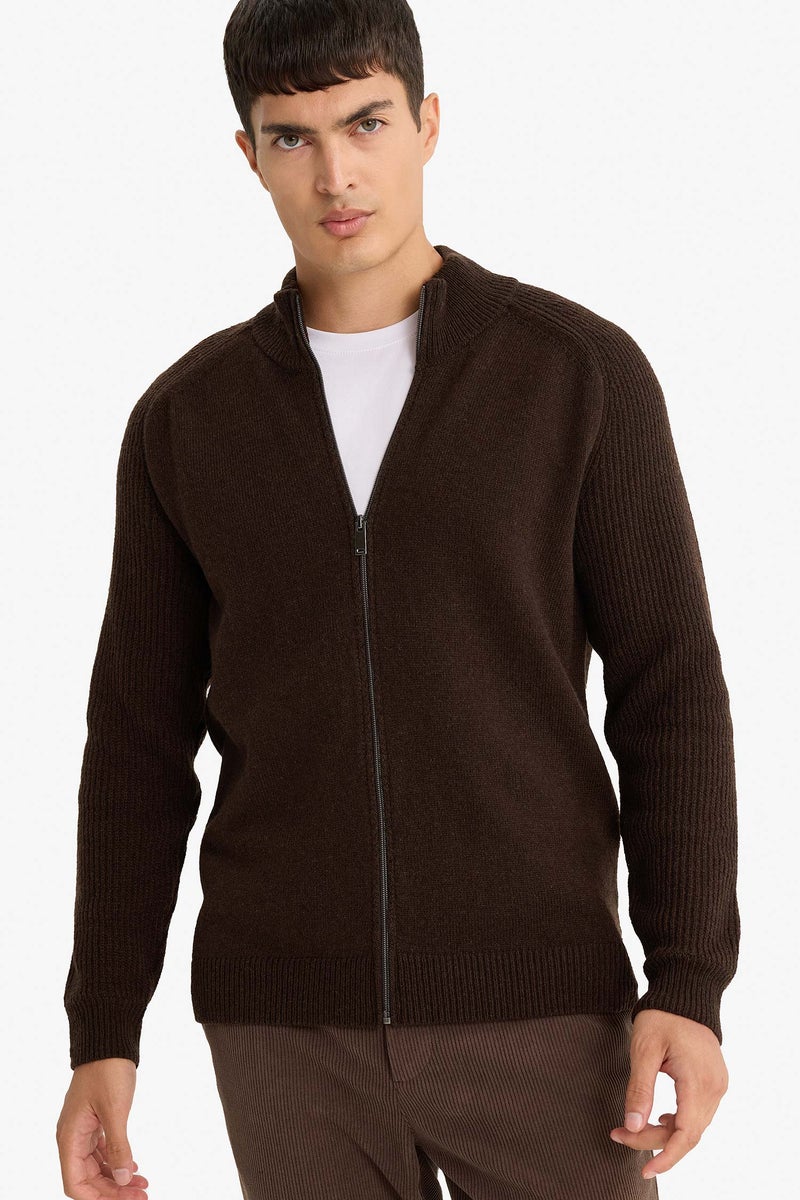 DeFacto Brown Man Standard Fit Wool Blend Knit Cardigan Casual - Image 1