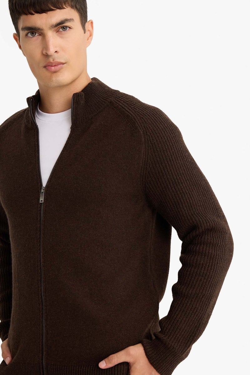DeFacto Brown Man Standard Fit Wool Blend Knit Cardigan Casual - Image 4