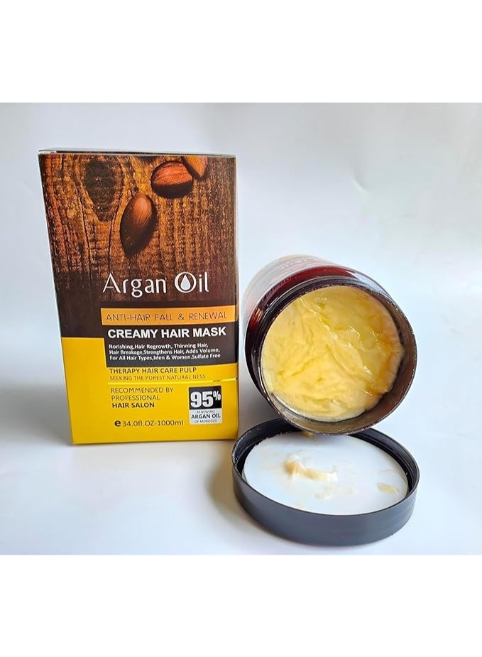 Protein queen Argan-Oil of Morocco, HAIR MASK (Anti-Hair Fall & Renewal), Sulfate Free, Perfect for Damaged, Dry, Curly, Frizzy Hair - Thickening Formula for Fine/Thin Hair, Keratine Treat for Hair. - Image 1