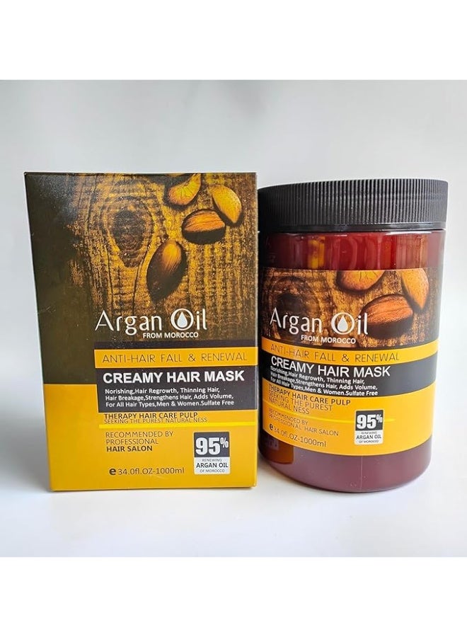 Protein queen Argan-Oil of Morocco, HAIR MASK (Anti-Hair Fall & Renewal), Sulfate Free, Perfect for Damaged, Dry, Curly, Frizzy Hair - Thickening Formula for Fine/Thin Hair, Keratine Treat for Hair. - Image 2