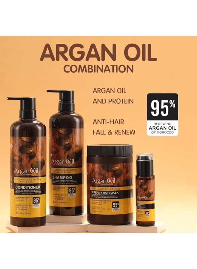 Protein queen Argan-Oil of Morocco, HAIR MASK (Anti-Hair Fall & Renewal), Sulfate Free, Perfect for Damaged, Dry, Curly, Frizzy Hair - Thickening Formula for Fine/Thin Hair, Keratine Treat for Hair. - Image 3