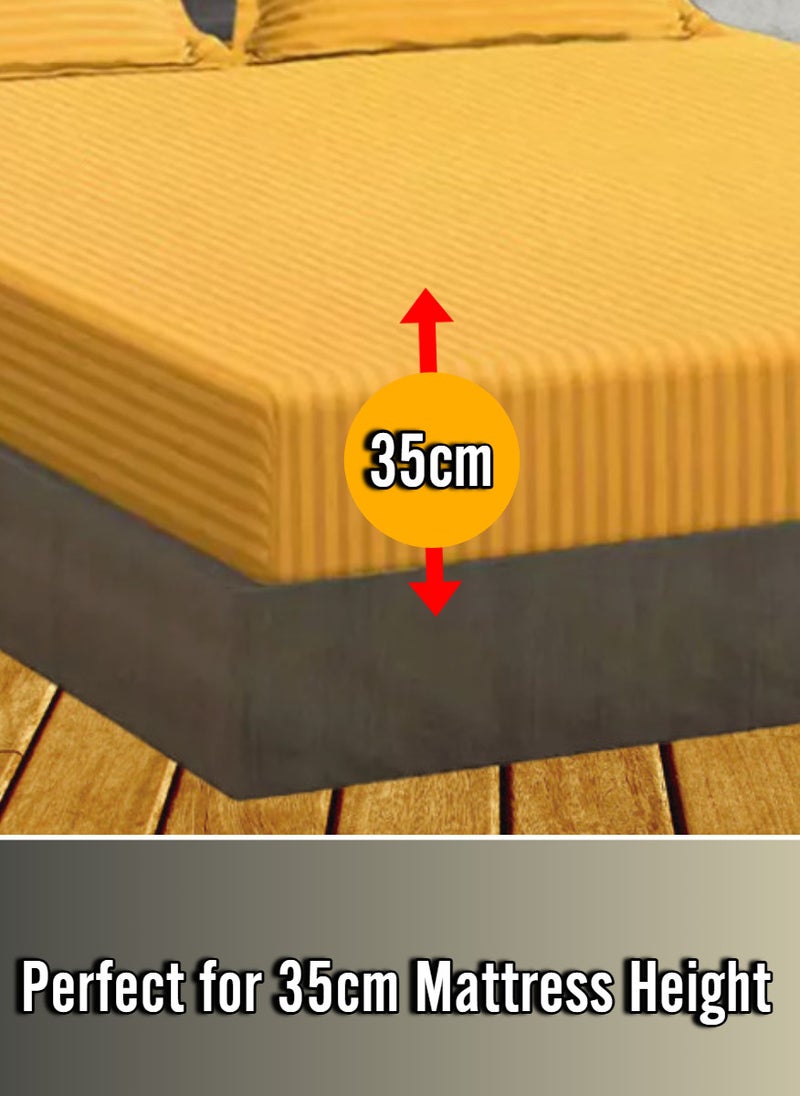 Blueberry Golden Striped King Bed Sheet Sets Cotton 3 Piece Set Deep Pocket 200x200+35cm - Image 2