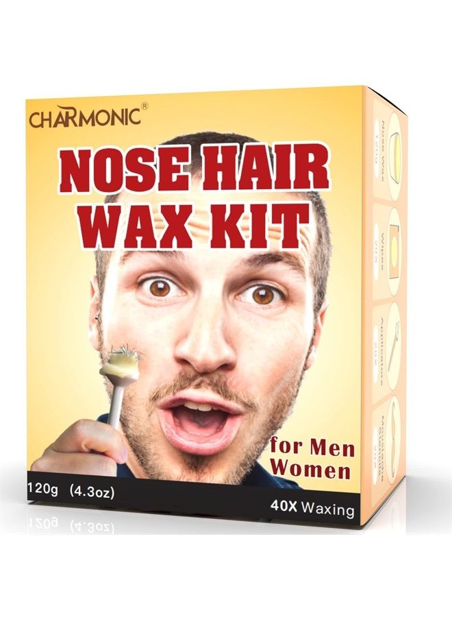 120g Wax Nose Wax Kit, Nose Hair Wax, Nose Wax with 40 Applicators and 20 Wipes, Quick and Painless Nose Hair Waxing Kit for Men and Women, Nose Hair Remover Wax Kits Used 20~25 Times Usage