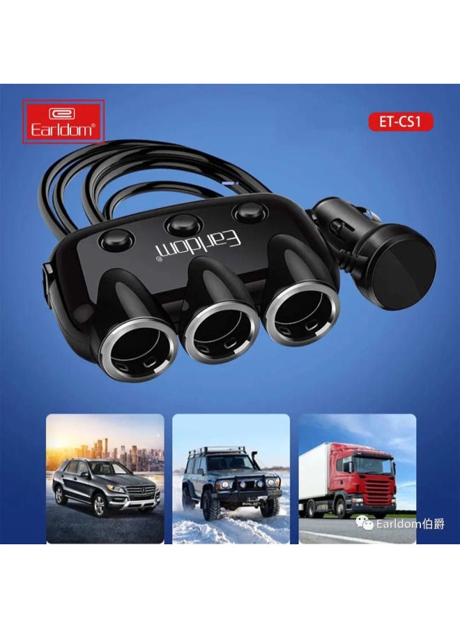 Earldom 7 منفذ USB في السيارة شاحن سريع متكيف 3.1A مع منفذ ولاعة السجائر أسود - Image 1