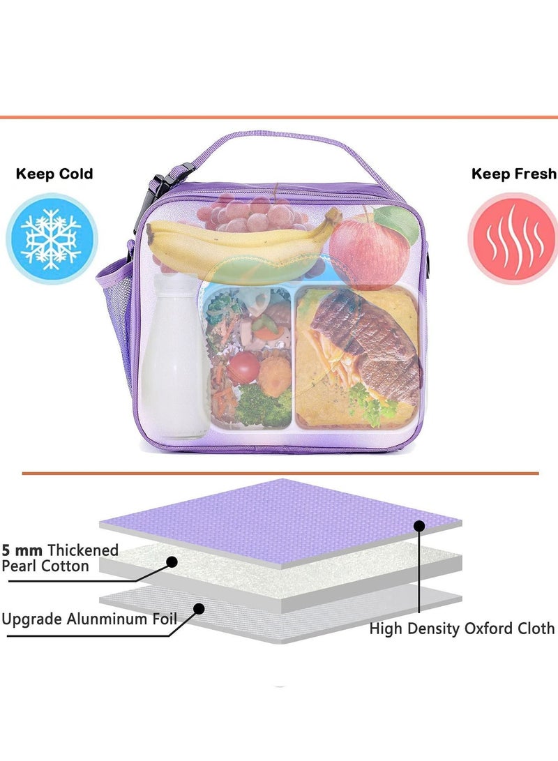 Children's Lunch Box, Rainbow Laser Tote Leakproof Insulated Bag Reusable Bento Picnic Ice Girls Simple Shoulder for School and Outdoor Backpack (Purple) - Image 3