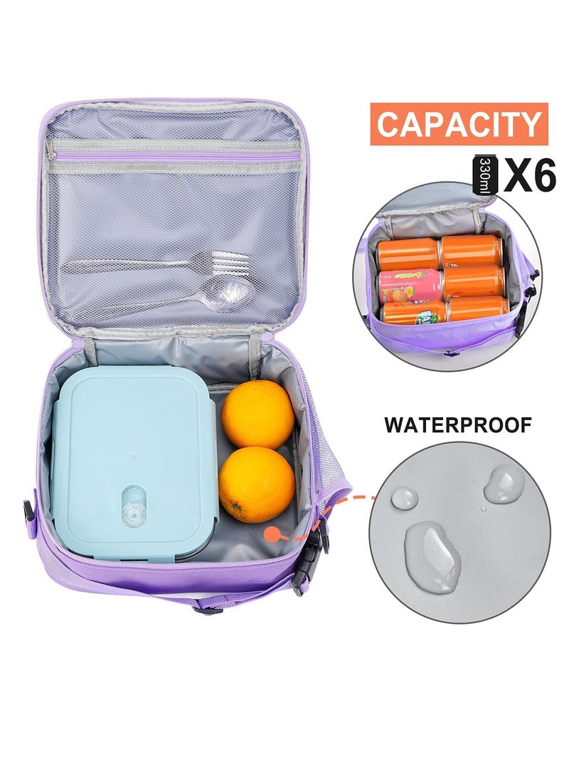 Children's Lunch Box, Rainbow Laser Tote Leakproof Insulated Bag Reusable Bento Picnic Ice Girls Simple Shoulder for School and Outdoor Backpack (Purple) - Image 4