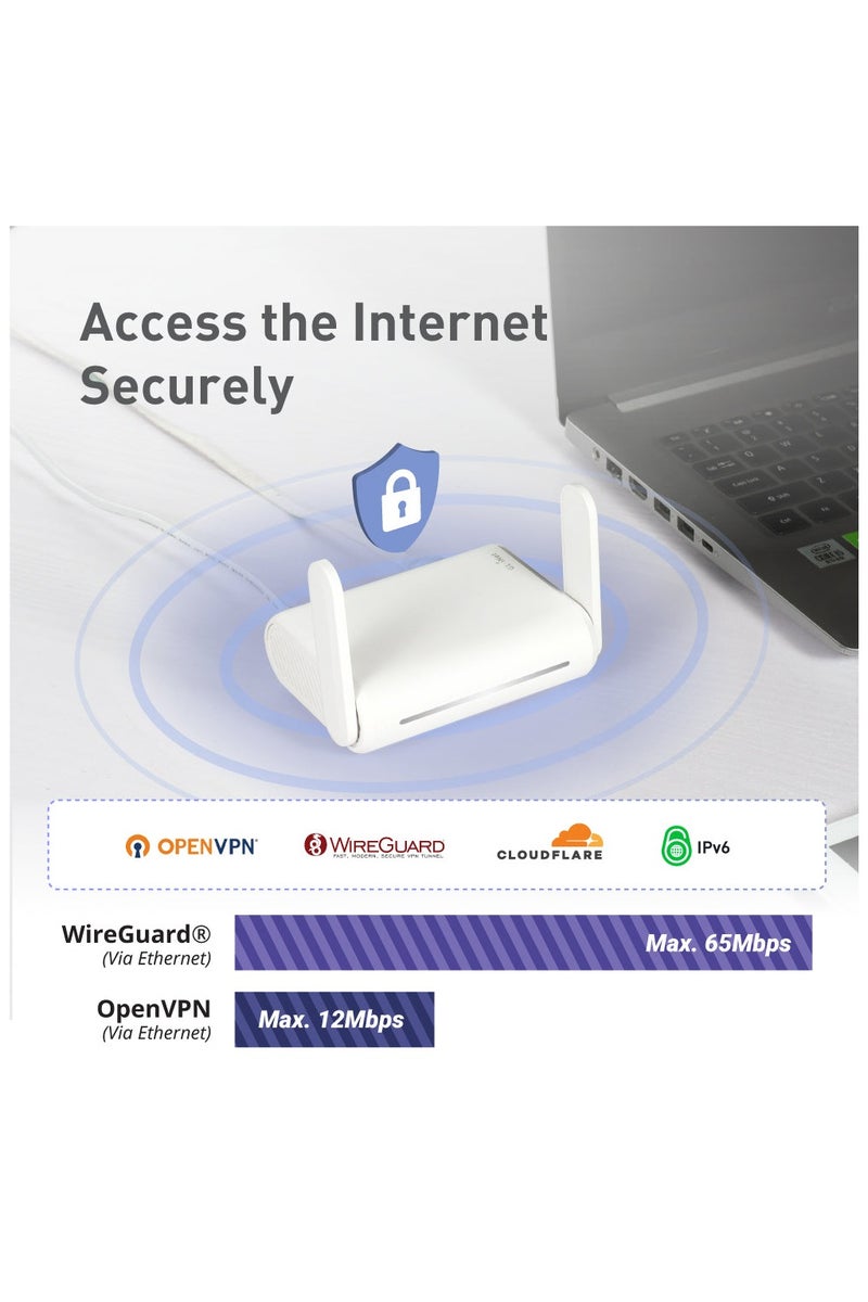 GL.iNet GL-SFT1200 (Opal) Secure Travel WiFi Router, AC1200 Dual Band Gigabit Ethernet Wireless Network, IPv6 USB 2.0, Repeater Bridge Access Point Mode, Router for Public Use, Easy Setup with Guide