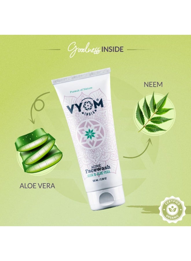 VYOM India Acne Face Wash for Women & Men, Aloe Vera & Neem Face Wash for Acne Prone Skin, Anti-Acne Face Wash for Acne & Pimple, Sulphate & Paraben Free, Organic & Herbal, for All Skin Type - 100ML - Image 2