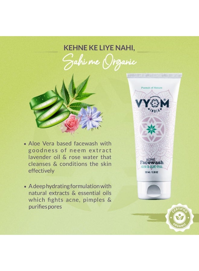VYOM India Acne Face Wash for Women & Men, Aloe Vera & Neem Face Wash for Acne Prone Skin, Anti-Acne Face Wash for Acne & Pimple, Sulphate & Paraben Free, Organic & Herbal, for All Skin Type - 100ML - Image 3