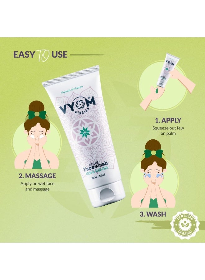 VYOM India Acne Face Wash for Women & Men, Aloe Vera & Neem Face Wash for Acne Prone Skin, Anti-Acne Face Wash for Acne & Pimple, Sulphate & Paraben Free, Organic & Herbal, for All Skin Type - 100ML - Image 5