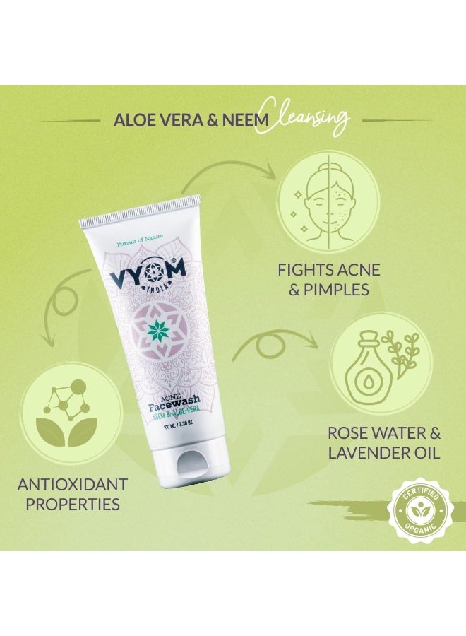 VYOM India Acne Face Wash for Women & Men, Aloe Vera & Neem Face Wash for Acne Prone Skin, Anti-Acne Face Wash for Acne & Pimple, Sulphate & Paraben Free, Organic & Herbal, for All Skin Type - 100ML - Image 4