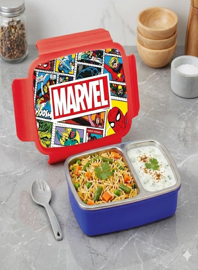 SKi Homeware SKI Crunchy Insulated 2 Grid bento Lunch Box with Stainless Steel Inner and a Spoon-Cum-Fork- Avengers - Image 2