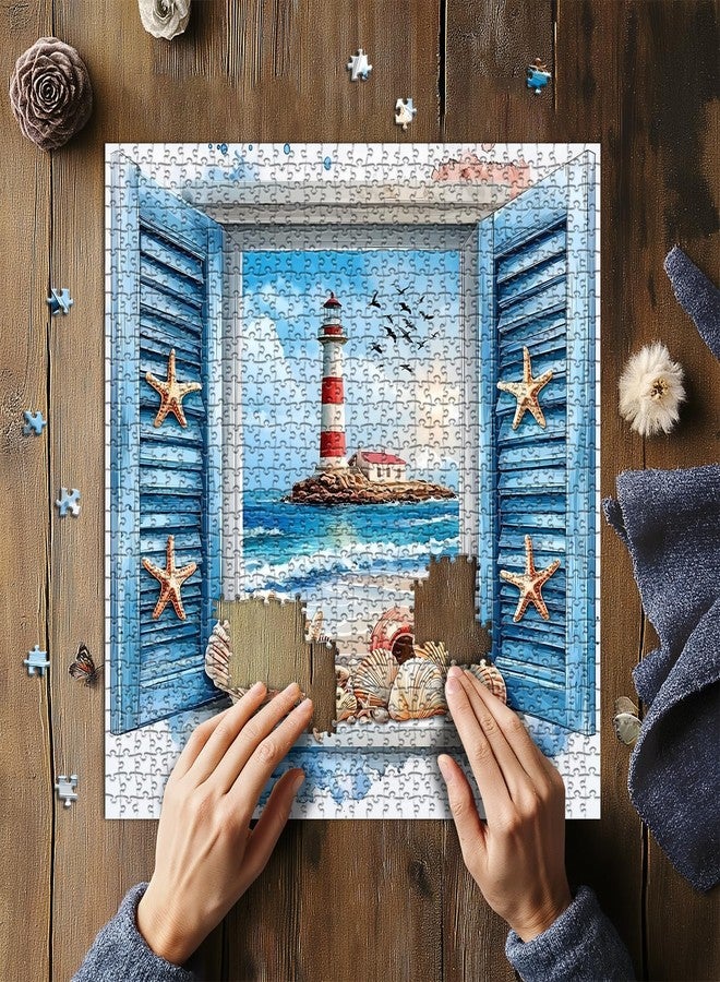 PICKFORU Beach Puzzles for Adults 1000 Pieces, 3D Window Art Lighthouse Puzzles Seashell, Unique Ocean Jigsaw Puzzles 1000 Pieces Painting, Nature Challenge for Adults - Image 5