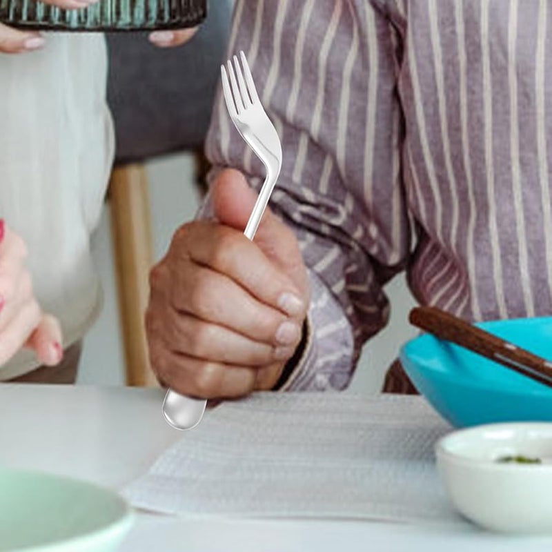 2Pcs Curved Self Feeding Forks for Elderly Ergonomic Angled Design Durable Dining Utensils - Image 3