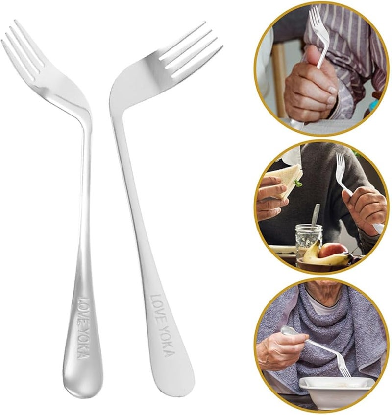 2Pcs Curved Self Feeding Forks for Elderly Ergonomic Angled Design Durable Dining Utensils - Image 4