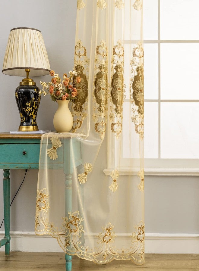 ELKCA Luxury Embroidered Sheer Curtains for Living Room Coffee Tulle Curtains for Bedroom Transparent Sheer Curtain,Grommet Top,52" W x 84" L,2 Panels - Image 5