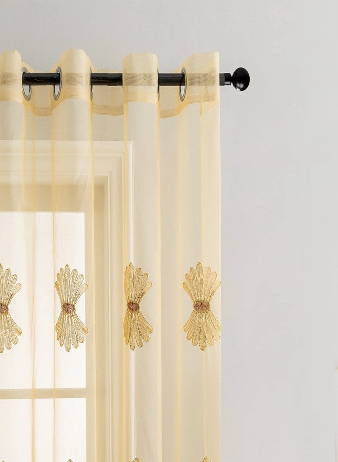 ELKCA Luxury Embroidered Sheer Curtains for Living Room Coffee Tulle Curtains for Bedroom Transparent Sheer Curtain,Grommet Top,52" W x 84" L,2 Panels - Image 2