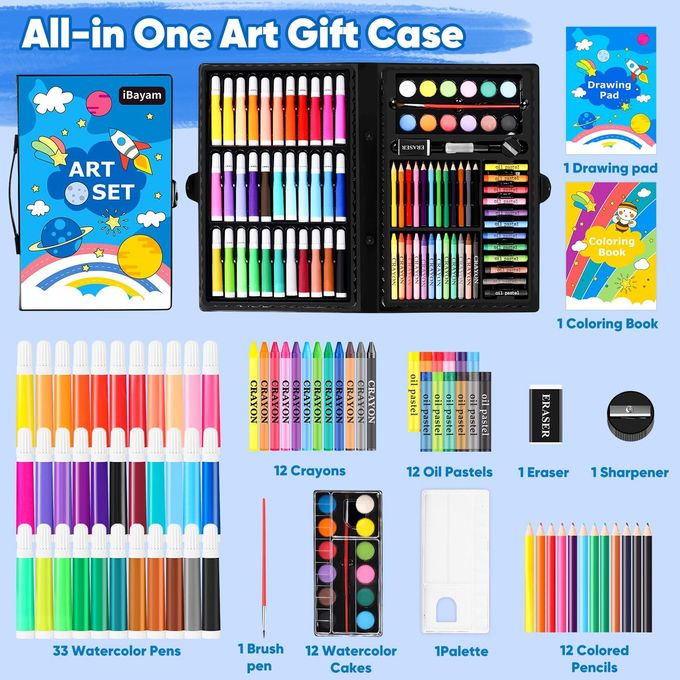 iBayam Art Supplies, 149-Pack Drawing Kit Painting Art Set Art Kits Gifts Box, Arts and Crafts for Kids Girls Boys, with Coloring Book, Crayons, Pastels, Pencils, Watercolor Pens & Cakes - Image 5