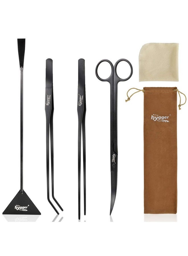 Hygger hygger Long Stainless Steel Premium Aquarium Tools, 4 PCS Aquatic Plant Tweezers Scissors Spatula Kits Comes with 1 Cleaning Cloth, for Fish Tank Starters - Image 1
