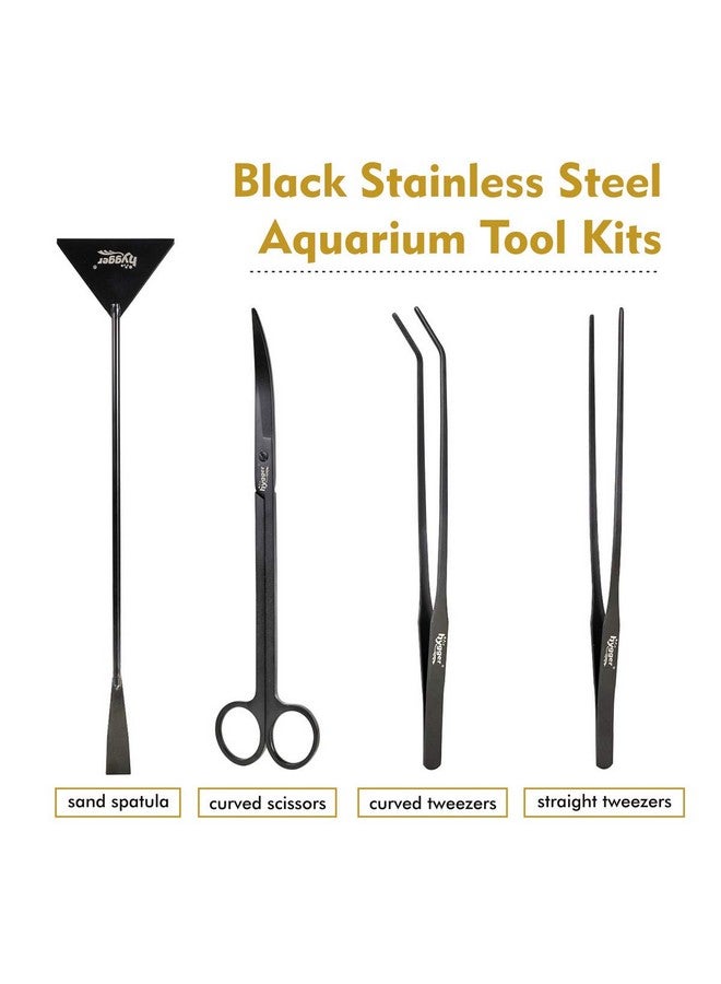 Hygger hygger Long Stainless Steel Premium Aquarium Tools, 4 PCS Aquatic Plant Tweezers Scissors Spatula Kits Comes with 1 Cleaning Cloth, for Fish Tank Starters - Image 2