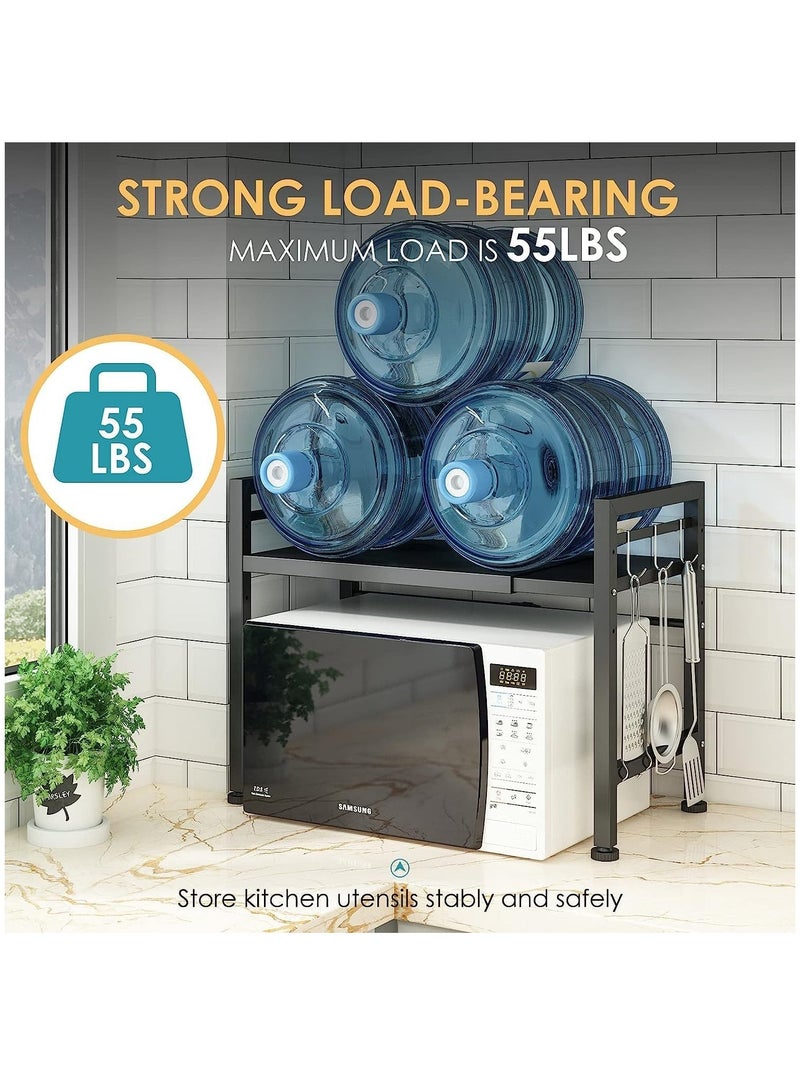 VUCATIN رف فرن الميكروويف مع 6 خطاف، رف ميكروويف قابل للتوسيع لطاولة المطبخ، منظم سطح الطاولة بحامل الميكروويف لطاولة المطبخ (طبقة واحدة) - Image 4