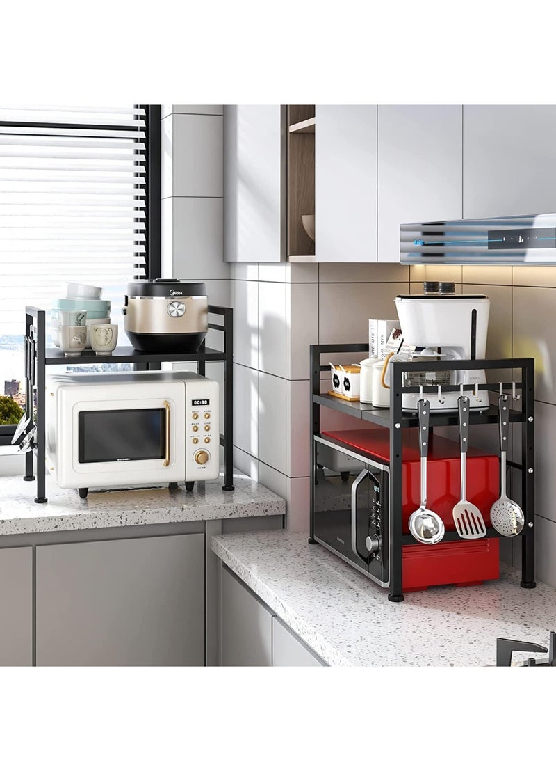 VUCATIN رف فرن الميكروويف مع 6 خطاف، رف ميكروويف قابل للتوسيع لطاولة المطبخ، منظم سطح الطاولة بحامل الميكروويف لطاولة المطبخ (طبقة واحدة) - Image 5