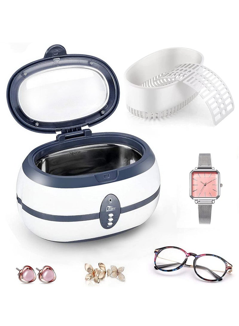 عام منظف فوق الصوتي، منظف محترف للمجوهرات آلة فوق صوتية مع حامل الساعة، سلة تنظيف للخواتم، المجوهرات، النظارات، الساعات، طقم الأسنان (600 مل)، منظف صوتي منخفض الطاقة 35 واط. - Image 3