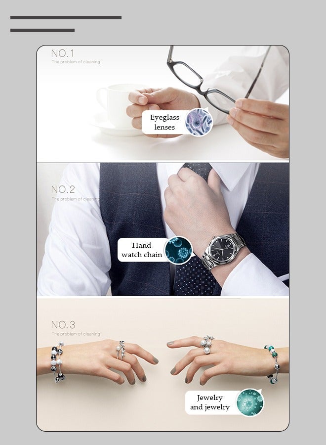 عام منظف فوق الصوتي، منظف محترف للمجوهرات آلة فوق صوتية مع حامل الساعة، سلة تنظيف للخواتم، المجوهرات، النظارات، الساعات، طقم الأسنان (600 مل)، منظف صوتي منخفض الطاقة 35 واط. - Image 5