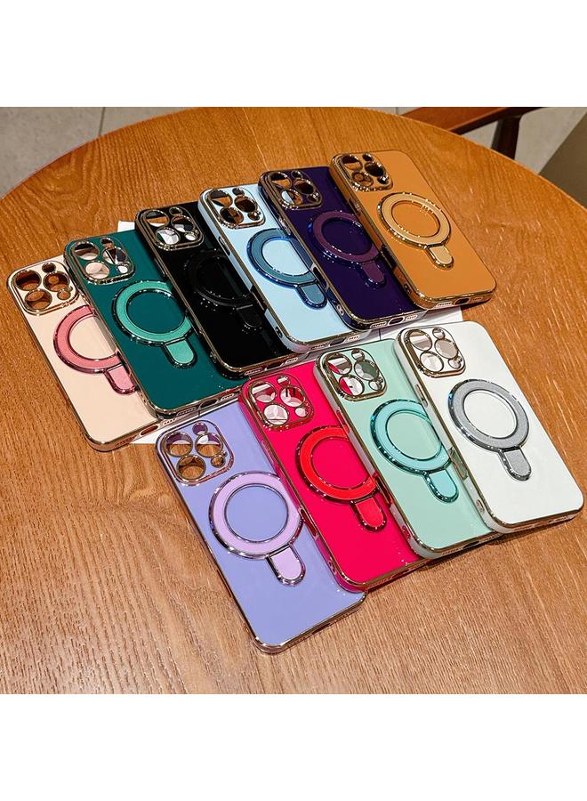 S-TOP Case For iPhone 15 Plus Solid Color Electroplated Metal Holder Phone Case - Image 2