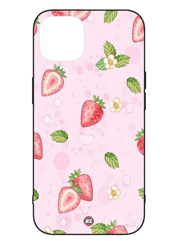 Protective Printed Mobile Cover Strawberry With Pink Background For Apple iPhone 13 Pro