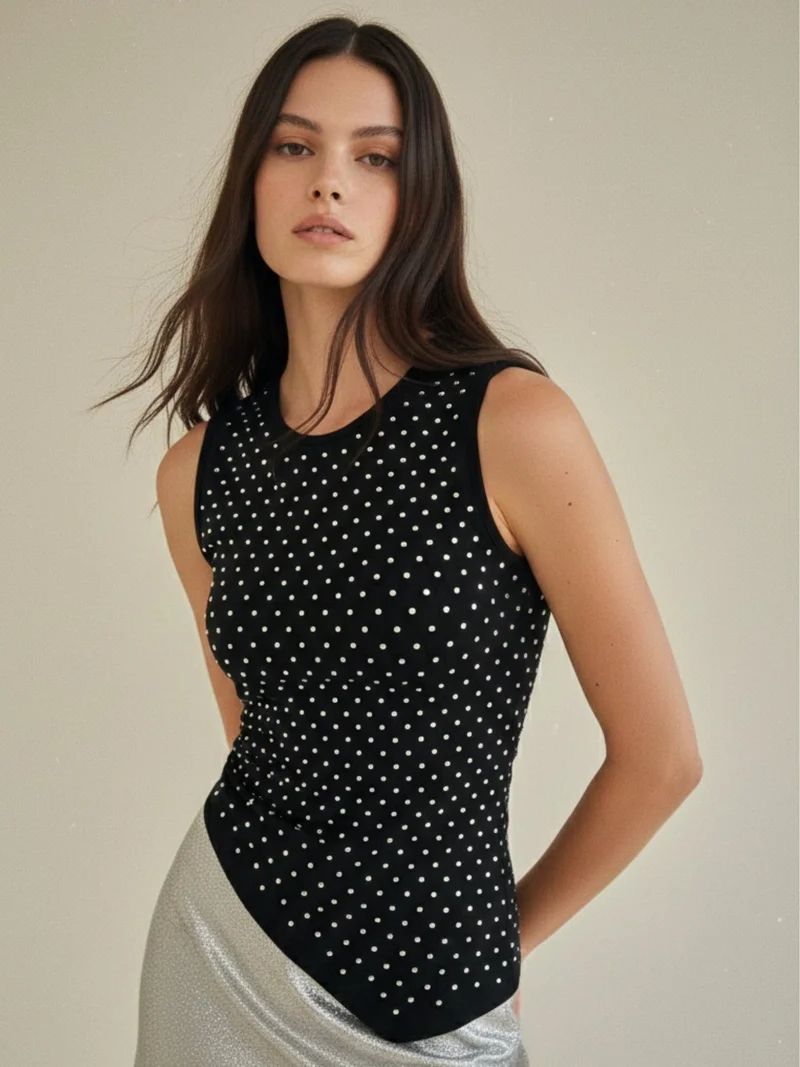 أوجيدر Black Asymmetric Embellished Top