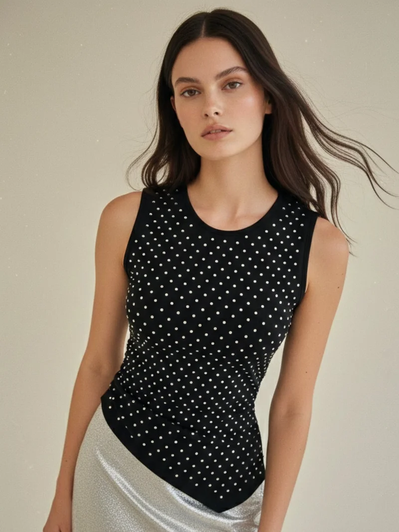 Outzidr  Black Asymmetric Embellished Top for Women | Best Price UAE
