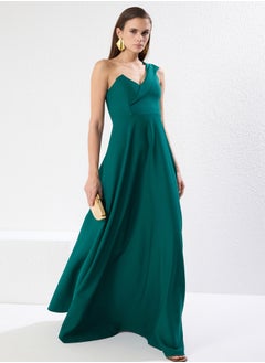 trendyol Emerald Green A-Cut Detailed Woven Long Elegant Evening Dress TPRSS22EL00097  - Image 1