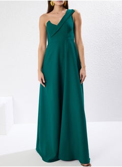 trendyol Emerald Green A-Cut Detailed Woven Long Elegant Evening Dress TPRSS22EL00097  - Image 3