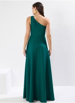 trendyol Emerald Green A-Cut Detailed Woven Long Elegant Evening Dress TPRSS22EL00097  - Image 5