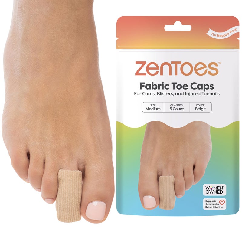 ZenToes Fabric Toe Protectors Promotes Skin Hydration Blister Prevention MedicalGrade Gel Lining Washable Reusable Corn Callus Ingrown Toenail Relief Between Toes Medium 5Pack