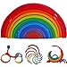 Dinhon Wooden Rainbow Stacking Toys 12 Pcs Wood Building Blocks Set Wooden Building Blocks Nesting Puzzles Early Matching Educational Learning Montessori Toys for Kids 3 4 5 6 Years and Up - Image 2