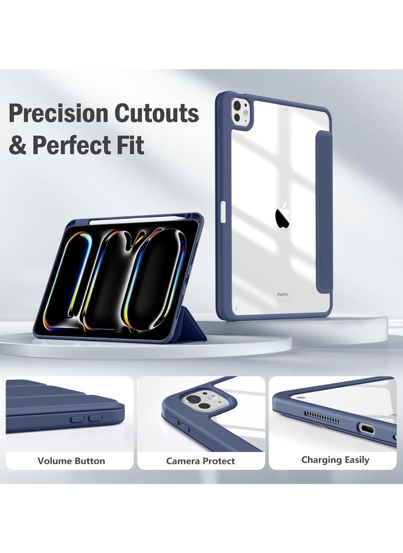 Generic - Compatible with iPad Pro 11 Inch Case 2024 (M4, 5th Gen) with Pencil Holder, Clear Transparent Back for iPad 11 Pro Case, Support Pencil Pro and Pencil (USB-C) Auto Wake/Sleep (Blue) - Image 1