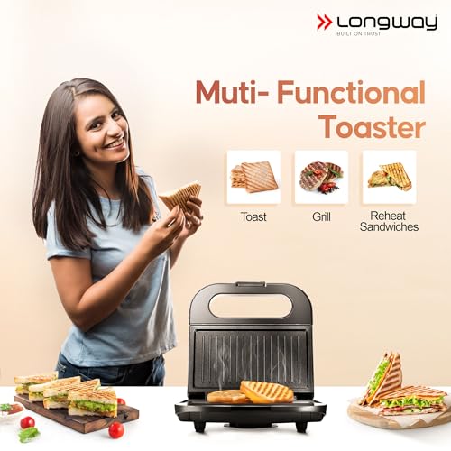 Longway Grilly Pro 850 W Grill Sandwich Maker & Toaster | Non-stick Coating Cast Aluminum Plates | Grills Sandwiches, Bread & Kebabs (Metallic Silver) - Image 5