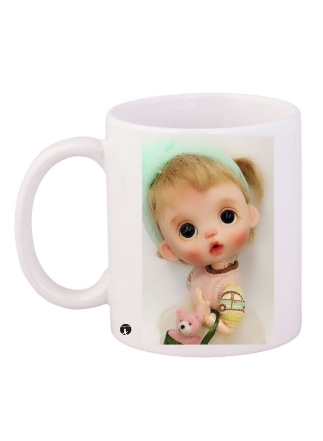 RYN Cartoon Printed Coffee Mug White/Beige/Green 11ounce