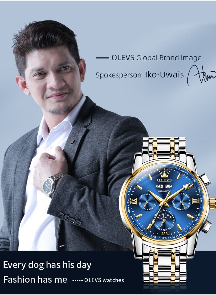 OLEVS OLEVS Men's Watches Automatic Mechanical Luxury Dress Wristwatch with Moon Phase Day Date Year Waterproof Luminous Two Color Watch  - Image 2