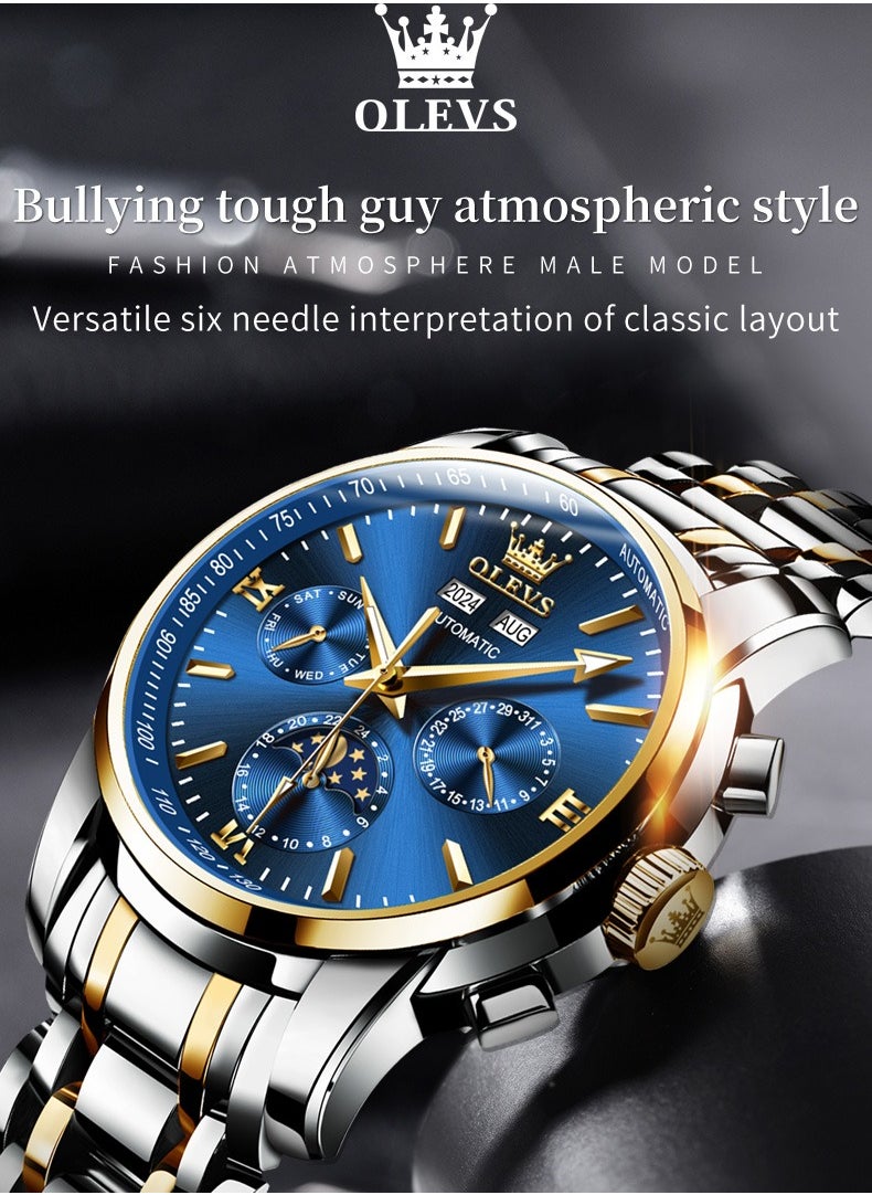 OLEVS OLEVS Men's Watches Automatic Mechanical Luxury Dress Wristwatch with Moon Phase Day Date Year Waterproof Luminous Two Color Watch  - Image 3