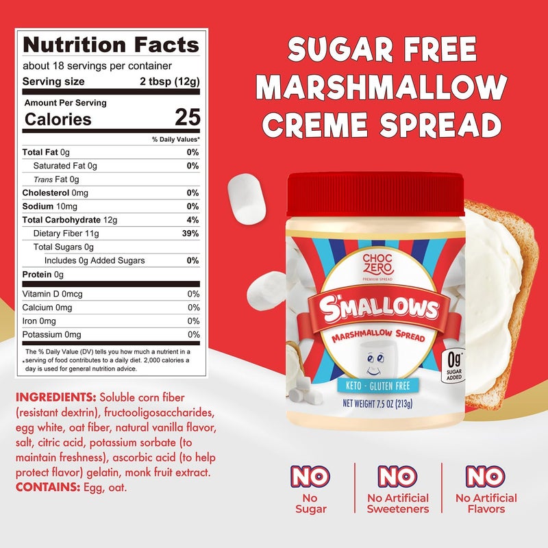 ChocZero S'Mallows Marshmallow Spread - Gluten Free, Sugar Free Dessert Creme Dip, 7.5 Ounce - Image 2