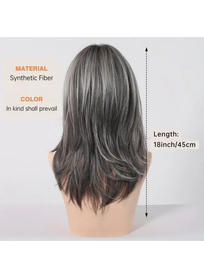 18 Inch Heat Resistant Straight Hair Wig With Bangs Black Brown Mixed Haze Blue - Image 4
