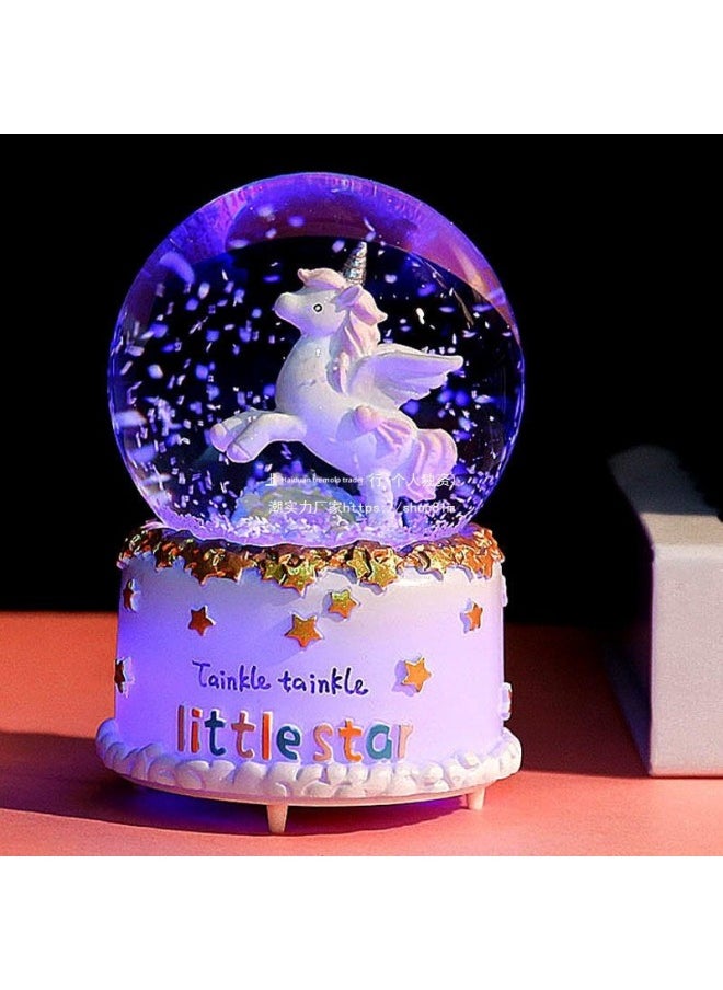 水晶球音乐盒八音盒带雪花可发光生日礼物女生儿童女孩闺蜜朋友-颜色:独角兽萌粉☆-尺寸:中号灯光音乐+礼品袋☆  - Image 2