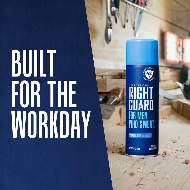Right Guard سبراي مضاد للتعرق ومزيل عرق رايت غارد سبورت، سبراي مزيل عرق 4 في 1 للرجال، يمنع التعرق، تحكم في الرائحة لمدة 48 ساعة، رائحة بودرة جافة، 6 أونصات (3 عبوات) - Image 4