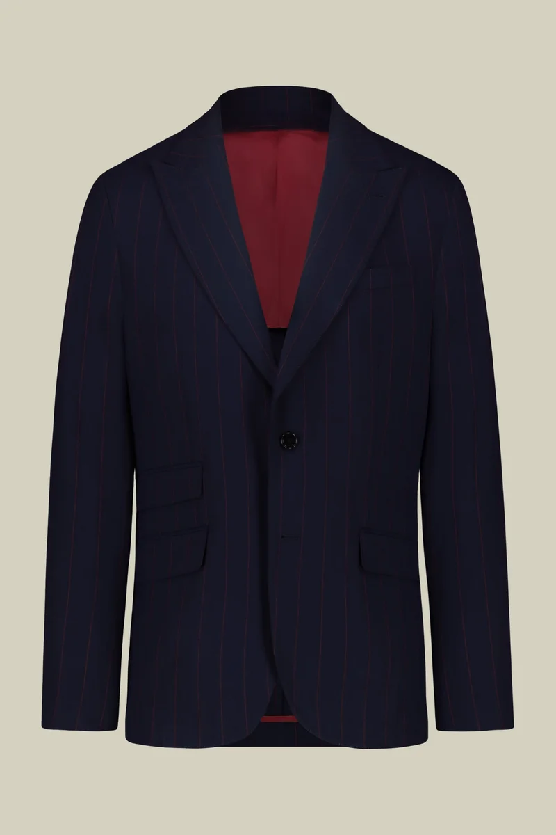 دوبل غانغر Single-breasted men's suit with single-pleat trousers and side buckles, in a pinstripe fabric - DK Blue