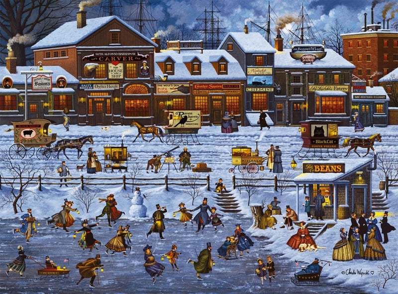 Buffalo Games â€“ Charles Wysocki - Bostonians and Beans- 1000 Piece Christmas Jigsaw Puzzle - Festive Holiday Puzzles for Adults â€“ Precision-Cut Pieces, Winter Artwork Relaxing Fun - Image 2