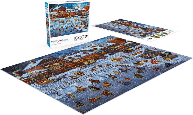 Buffalo Games â€“ Charles Wysocki - Bostonians and Beans- 1000 Piece Christmas Jigsaw Puzzle - Festive Holiday Puzzles for Adults â€“ Precision-Cut Pieces, Winter Artwork Relaxing Fun - Image 4
